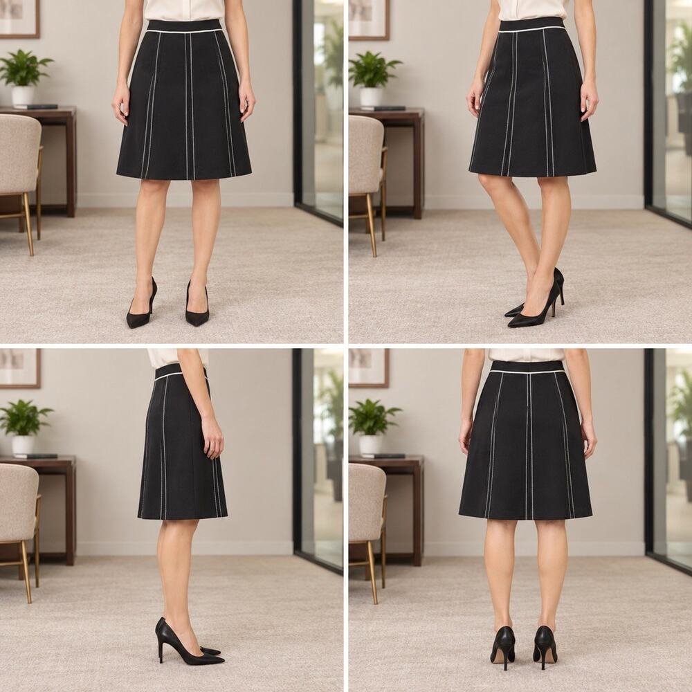 Ann Taylor Skirt Women’s 10 Black White Contrast Stitch Career Lined